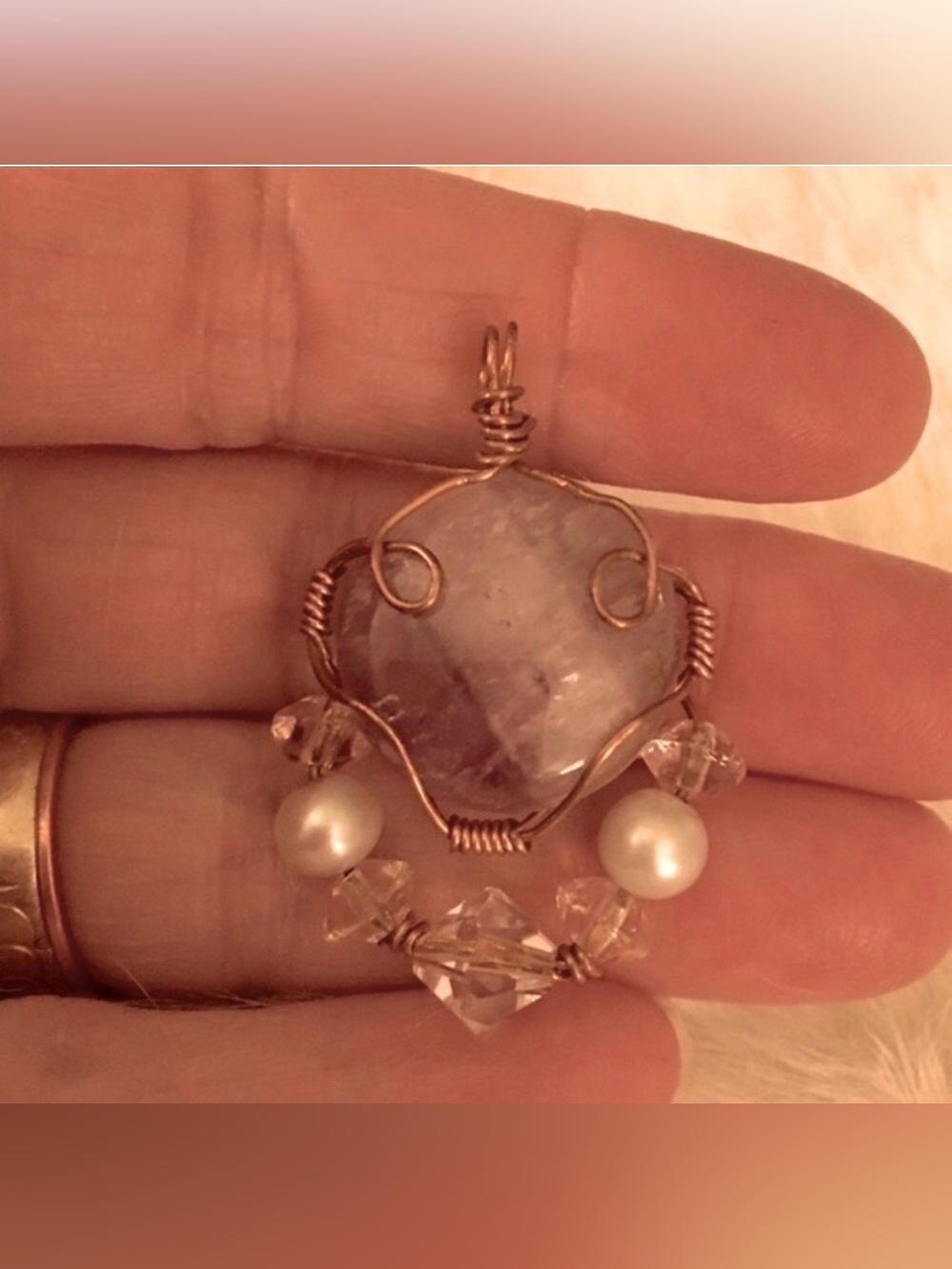 Amethyst, Genuine Pearls & added antique 1950's Clear Crystals Handmade